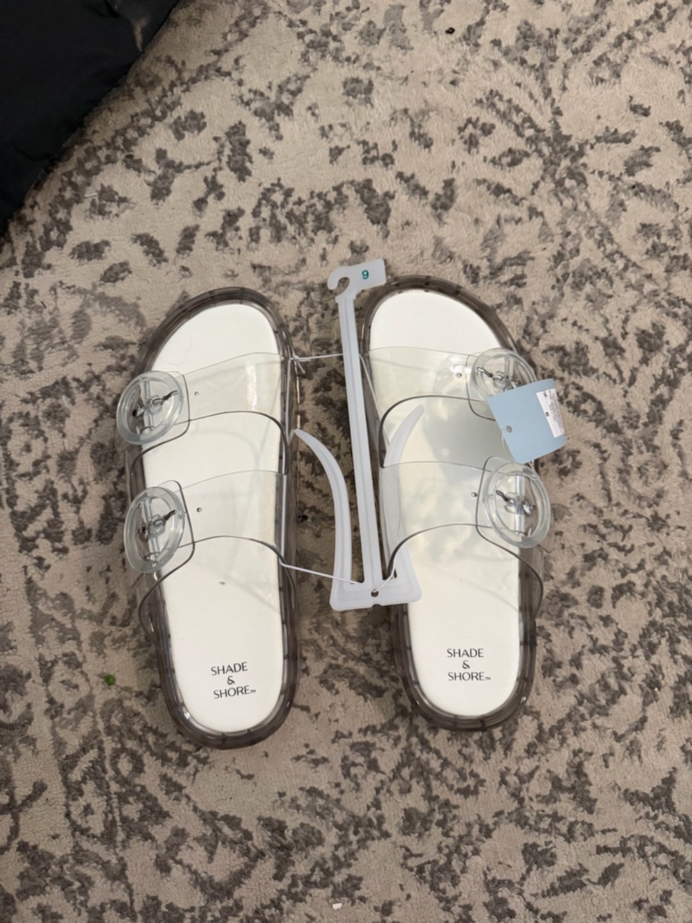 Shade & Shore Clear Triple-Buckle Slide Sandals - White/Clear
